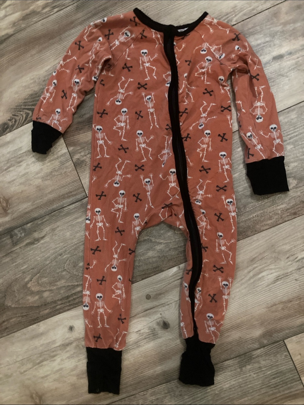 Caden Lane Bamboo Halloween Orange Skeleton PJs Zippie Size 18-24 months
